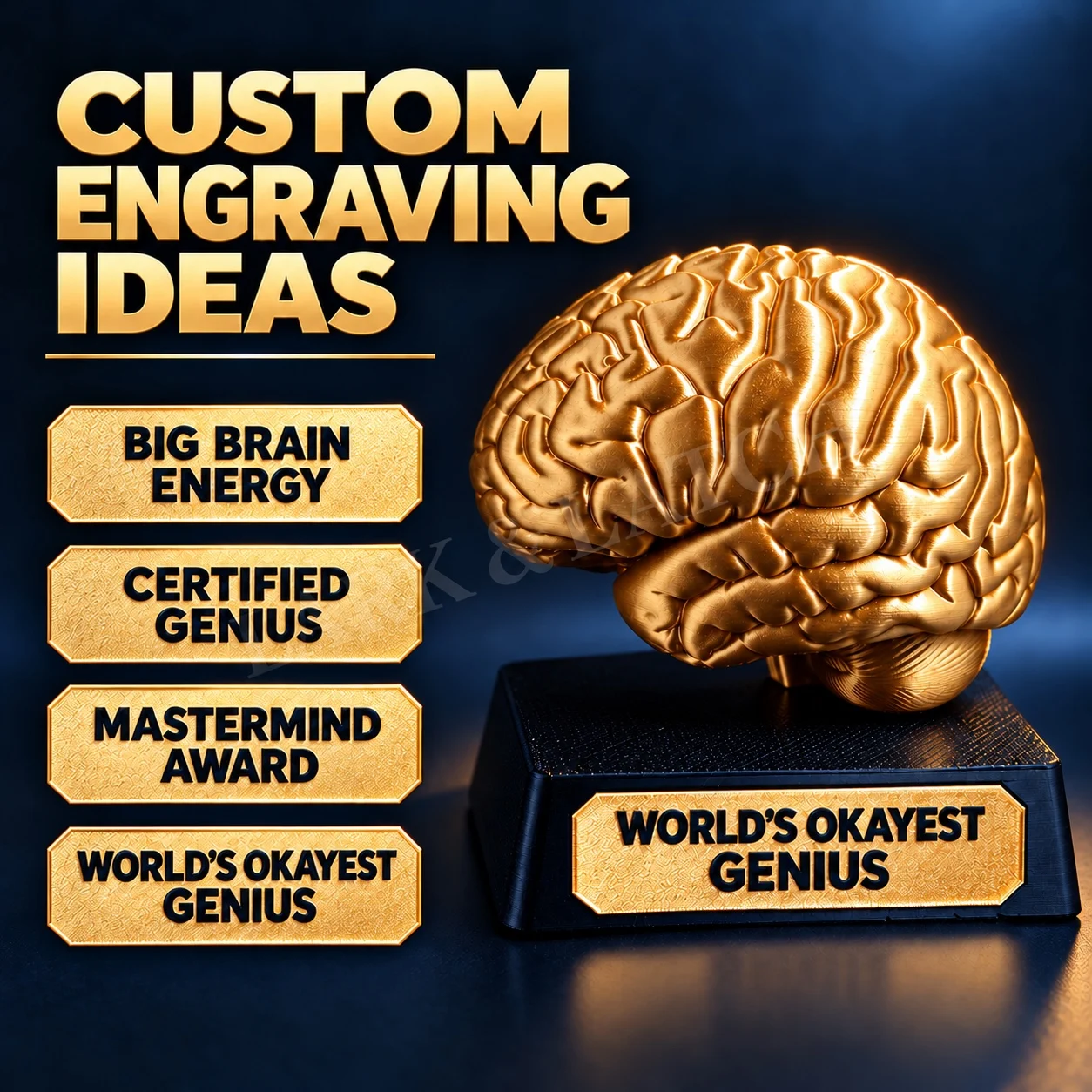 Custom Brain Trophy Personalized Desk Award Funny Coworker Boss Gift World's Okayest Genius Big Brain Energy Decor