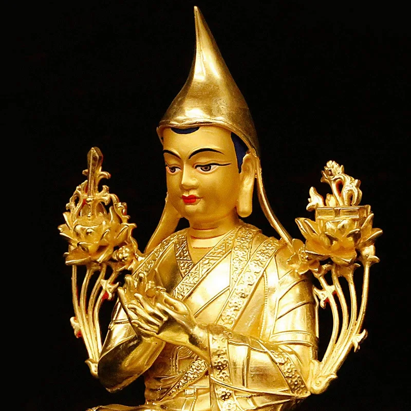 Gilt Bronze of Master Zongkhapa 5inch 7inch Buddha Statue Tibetan Buddhist Supplies for Worship and Display