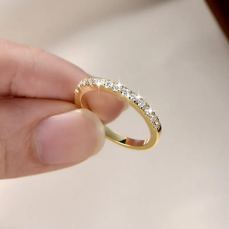Lnngy zertifizierter 2 mm Moissanit-Halb-Eternity-Ring, 14 Karat Gold gefüllt, stapelbare Verlobungsringe für Frauen, Ehering, Schmuck, Geschenk – Detail 9