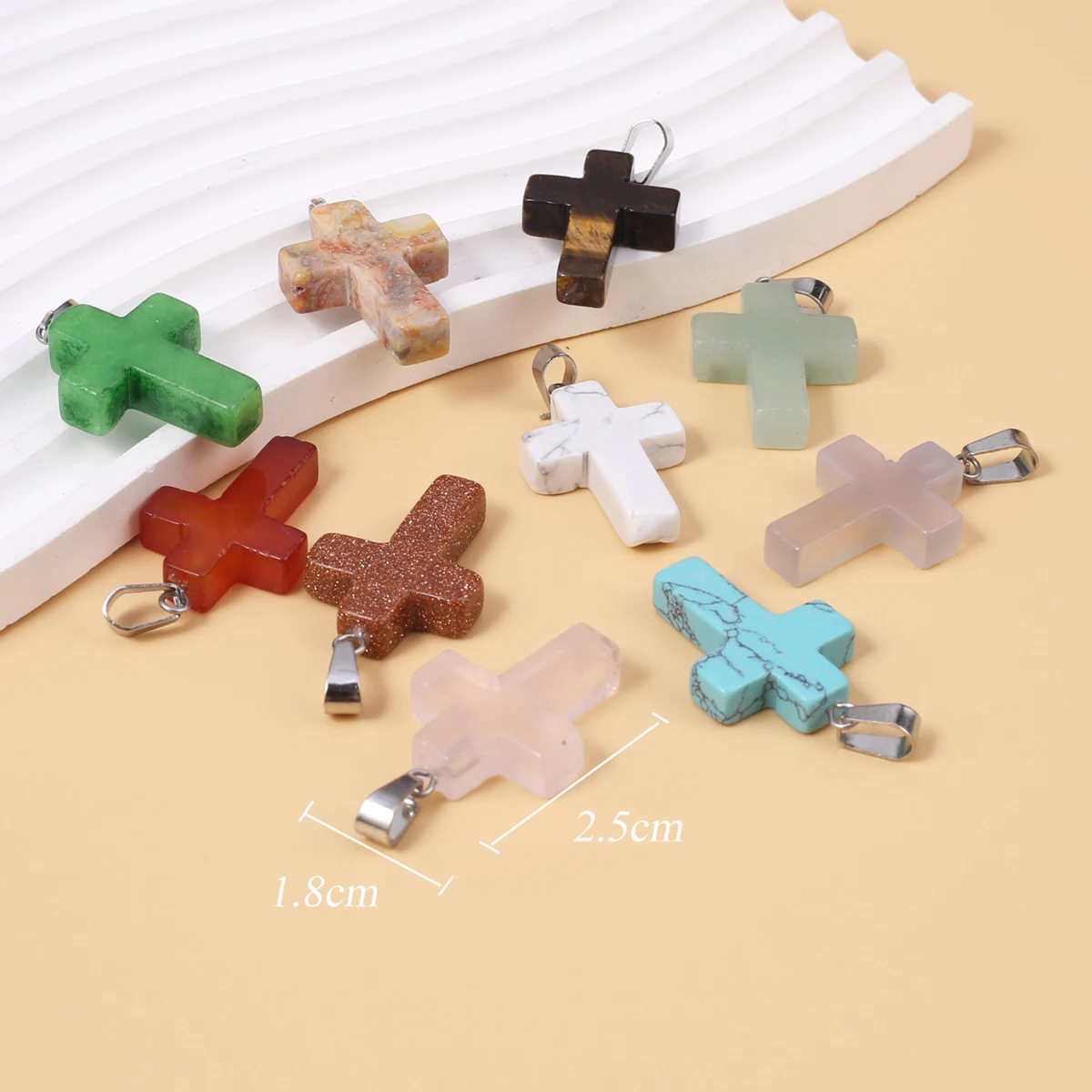 5PCS 18x25mm Random Color Cross-Shaped Natural Stone Crystal Agate Pendant Charms for Jewelry Making DIY Necklaces Accessories