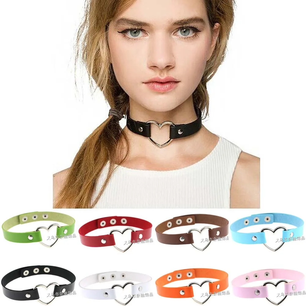 

Women Men Cool Punk Goth Rivet Heart-Shape Leather Collar Choker Necklace Jewelry Accessories прикольные штучки чокер с шипами