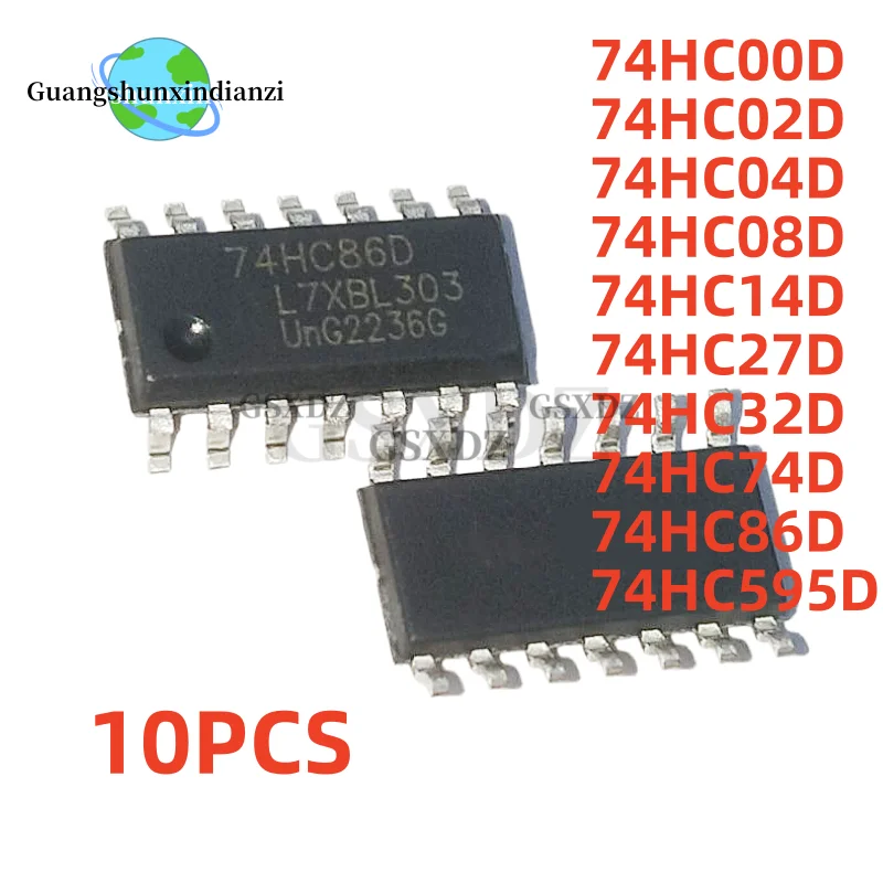 10pcs 74HC595 74HC00 74HC00D 74HC02D 74HC04D 74HC08D 74HC14D 74HC27D 74HC32D 74HC74D 74HC86D 74HC595D