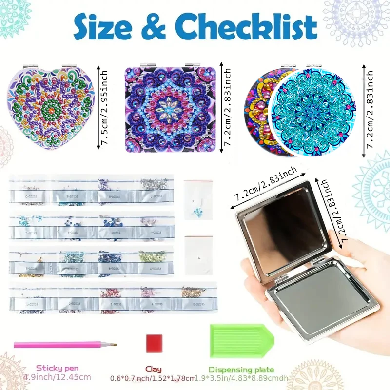 1 DIY Diamond Painting Art Set Mandala Pattern Small Mirror Special Shape Crystal Artificial Diamond Mosaic Process
