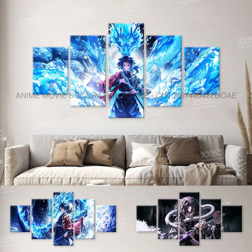

5Pcs Anime Demon Slayer Tomioka Giyuu Character Canvas Wall Art Print Picture Poster Home Decoration Room Frameless Paintings