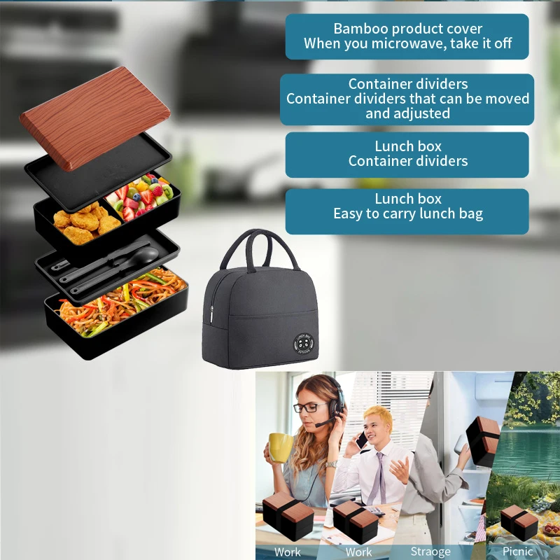 Untior Divided Lunch Box Picnic Microwave Japanese Bento Box Portable Double Layer Food Container For Kids Office Workers