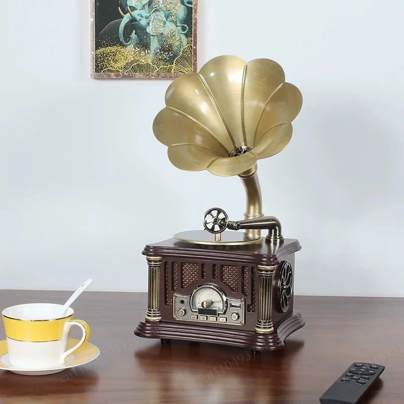 Retro Wooden Gramophone Mini European Vintage Record Player Bluetooth Speaker Home Decor Birthday Gift