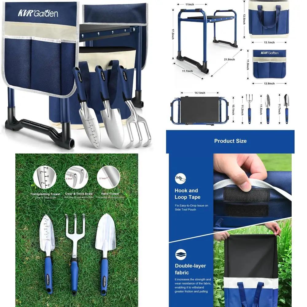 

Upgraded Heavy Duty Foldable Garden Bench Chair with 3 Tools, 2 Pouches, and Multi-Purpose Bag for 2025