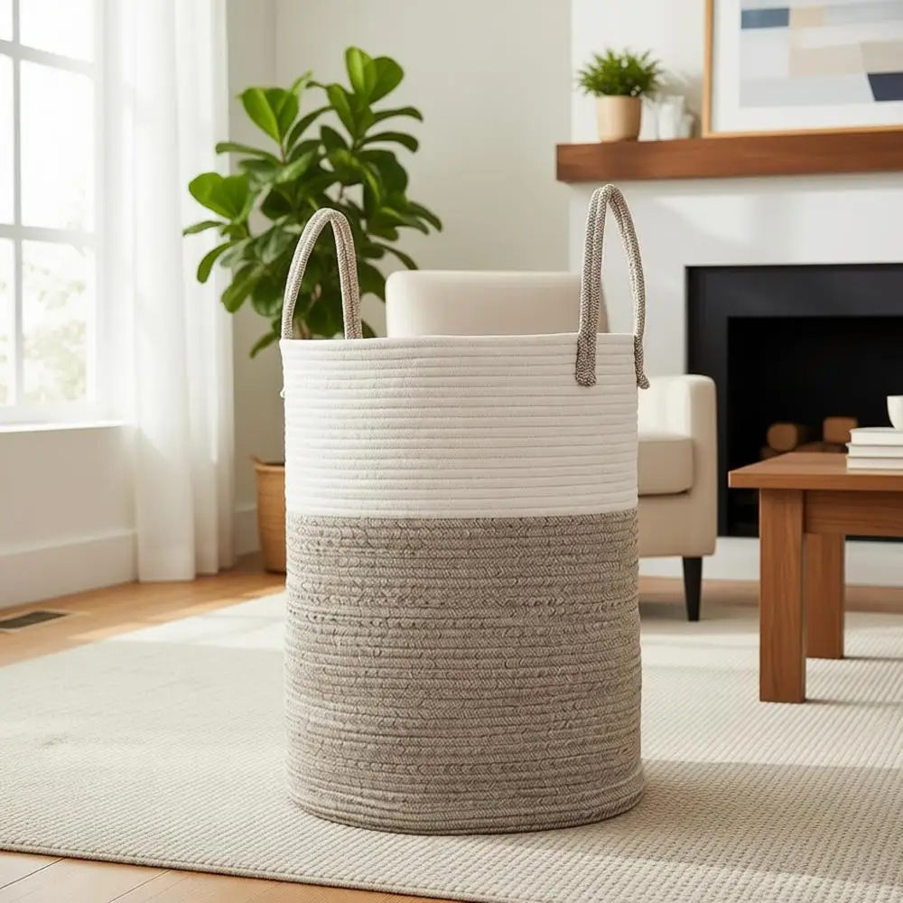 

Корзина для белья из хлопкового каната на 100 л для хранения – идеально подходит для детской, гостиной и спальни, коричневая