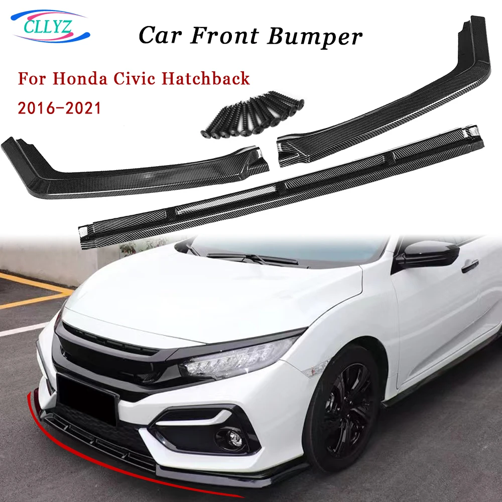 

CLLYZ Carbon Fiber Car Front Bumper Lip Spoiler 3-Pack Guards for Honda Civic 2016-2021 Exterior Decorations