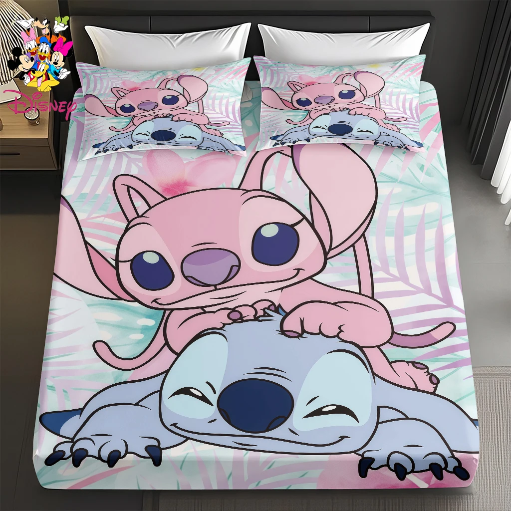 Ensemble de draps-housses à motif imprimé Disney Lilo et Stitch en 3D, matelas confortable et respirant, cadeaux de noël et d'halloween, 2/3 pièces