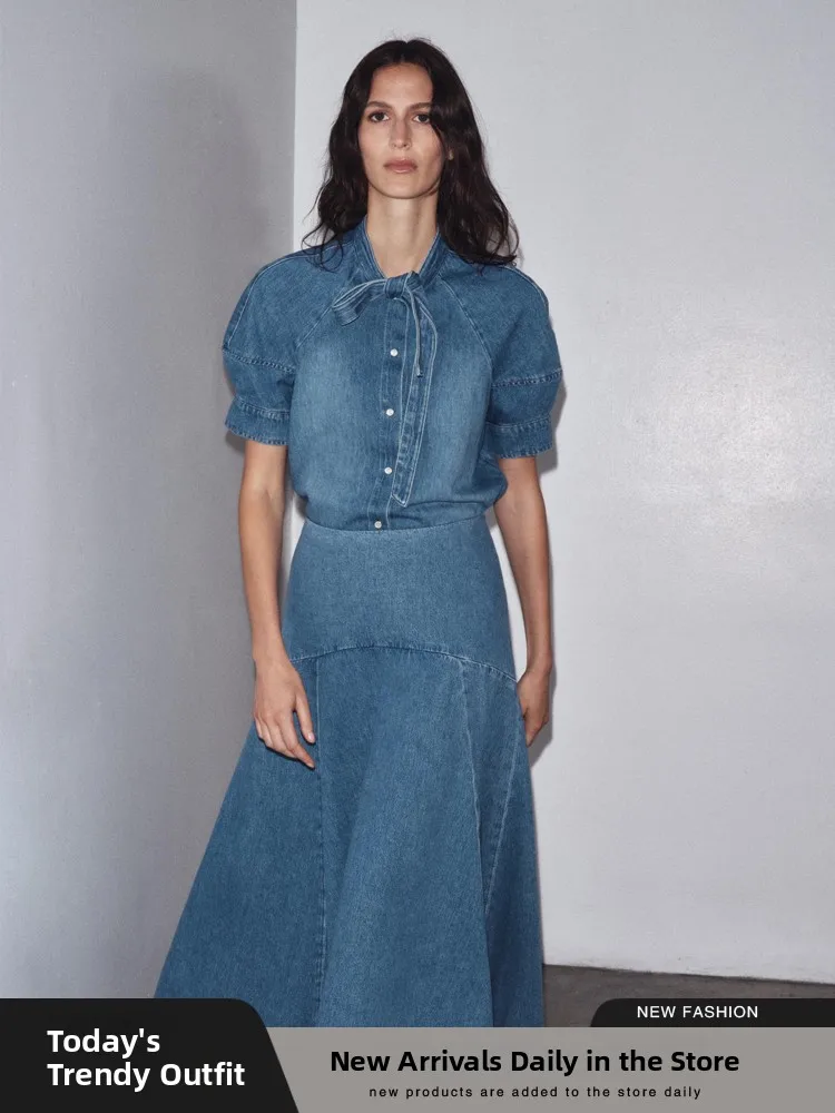 

Новый осенний женский джинсовый комплект с юбкой-миди irt ort Sve, повседневный модный костюм из двух предметов для взрослых, удобная одежда