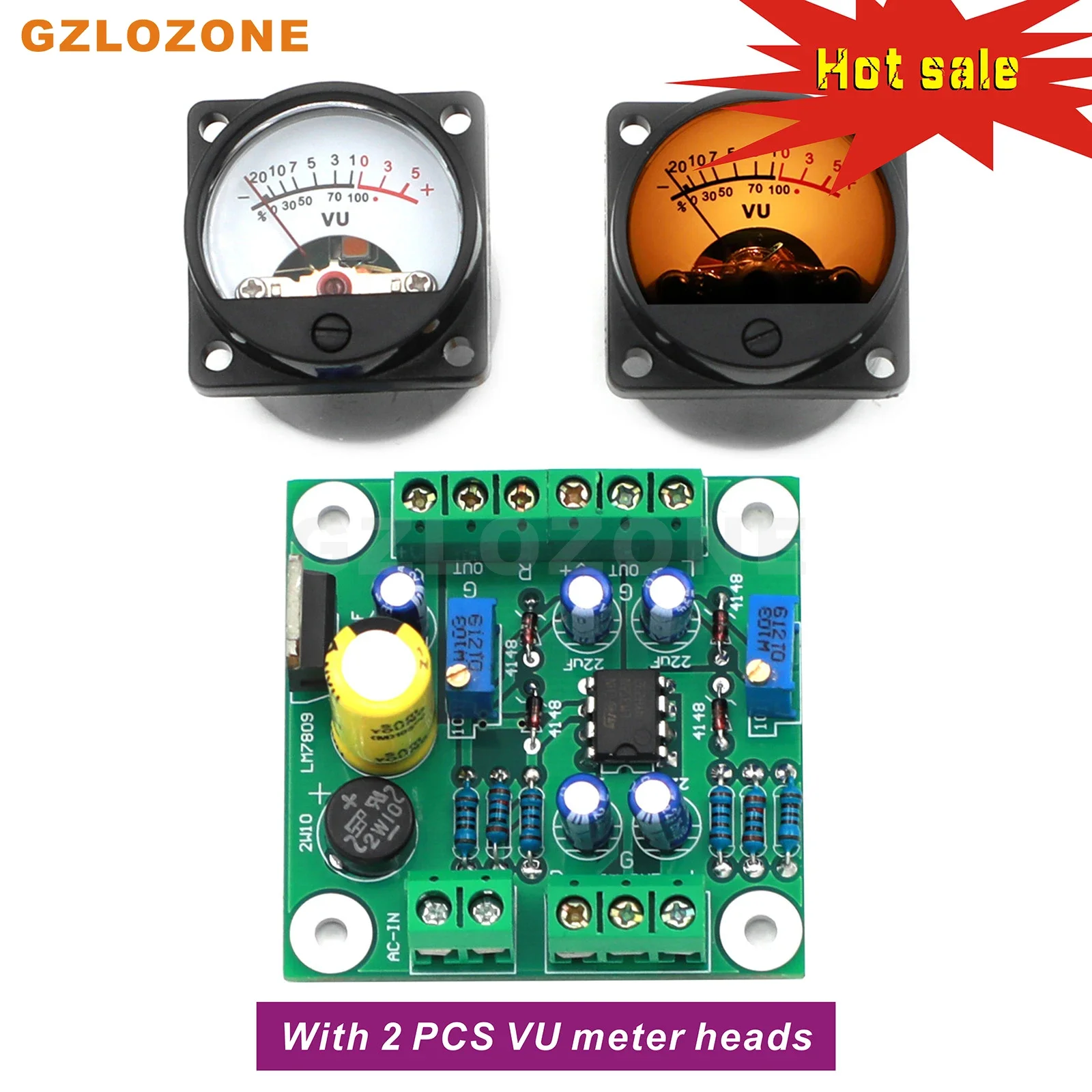 ZEROZONE VU Level Audio Meter Driver Kit Driver Board + 2PCS Warm LED Meter Head Adjustable Sensitivity