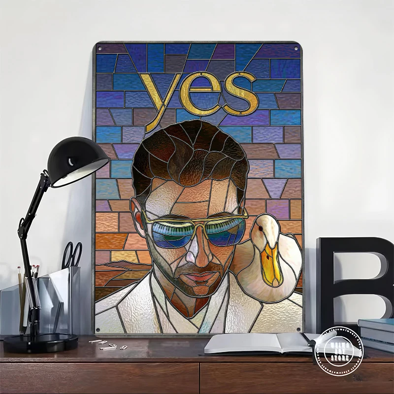 Stained Glass Movie With Duck and 'Yes' Metal Poster Customized Wall Art Retro Vintage Tinplate Signs for Decoration Home Decor