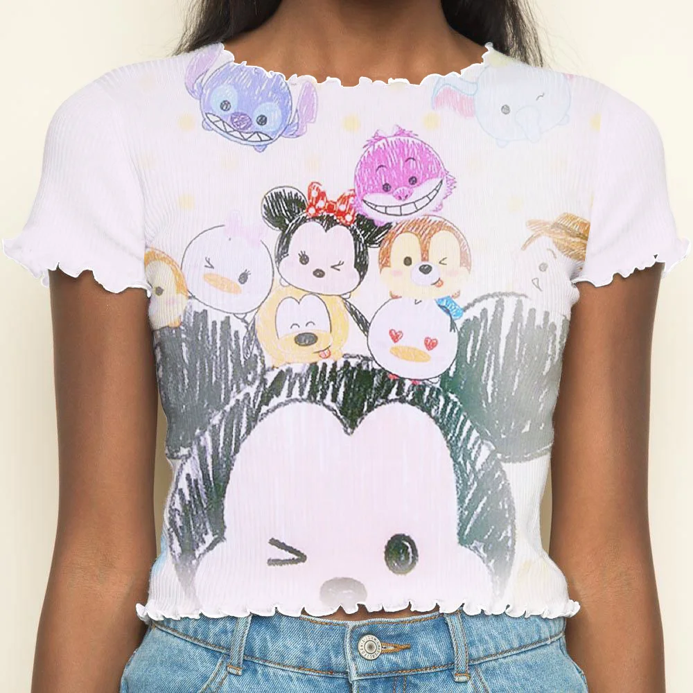 Short Sleeve T-shirt Disney Mickey Minnie Mouse Top New in Tops & Tees Lettuce Trim Clothing Women's Mickey Disney Top Crew Neck