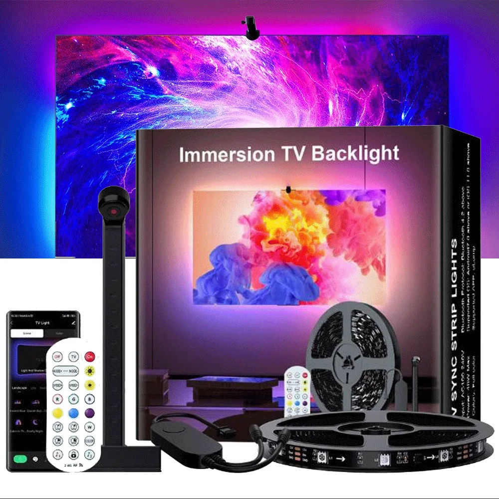 USB RGBIC TV Smart Screen Backlight With Camera Sensor For 55-75Inch Color Synchronization DC5V RGB LED Light Strip App Control