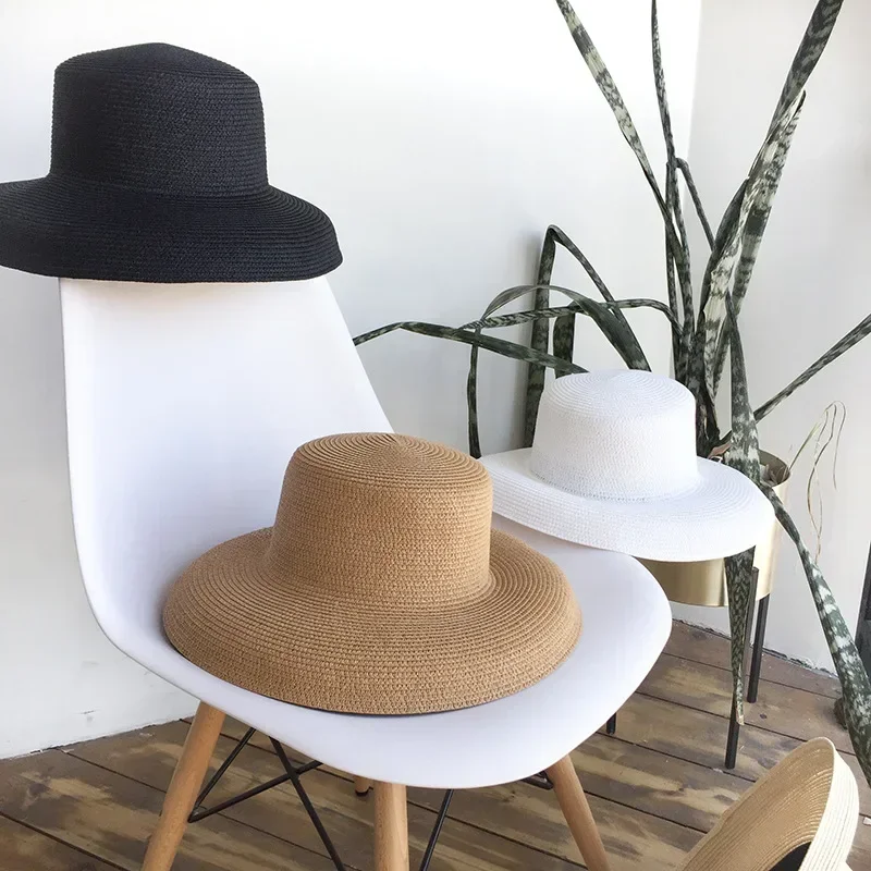 Audrey Hepburn straw hat sunken modelling tool bell-shaped big brim hat vintage high pretend bility tourist beach atmosphere