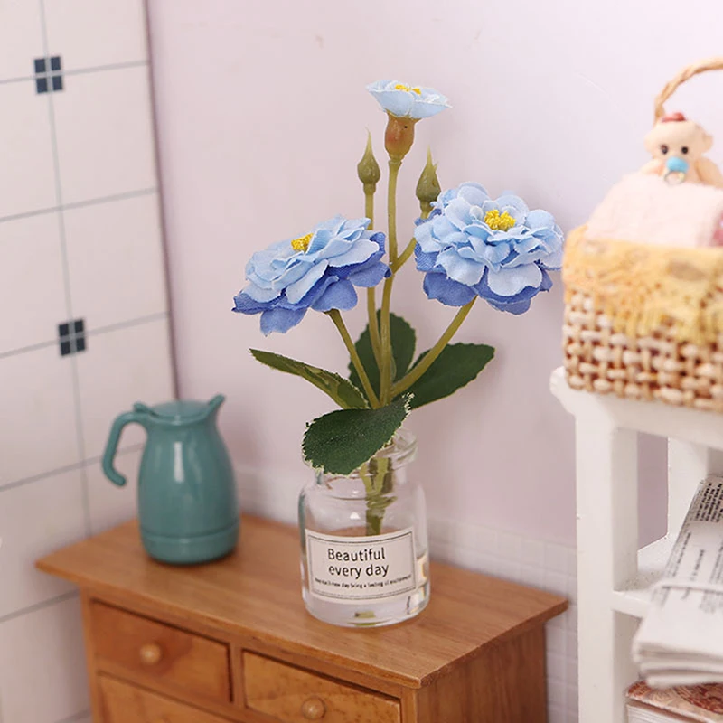 1/12 Dollhouse Miniature Rose Laurel Potted ดอกไม้ขวดดอกไม้ตกแต่งบ้านตุ๊กตา House Furnitue ของเล่น