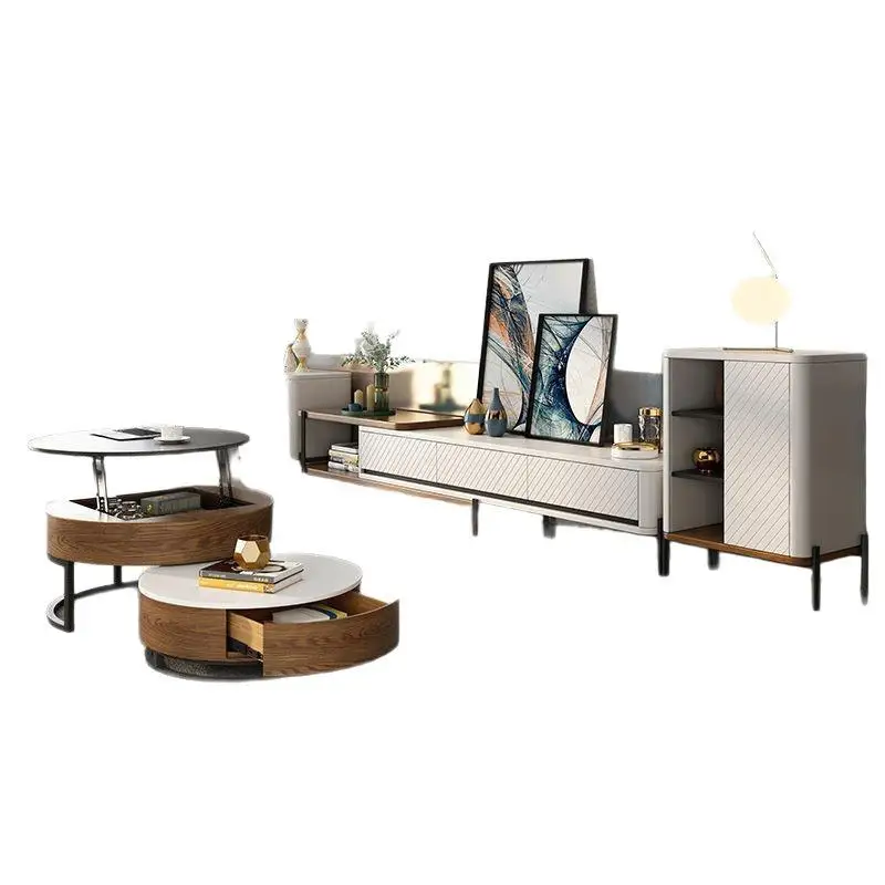 

Modern simple living room round coffee table solid wood lifting multi-functional creative coffee table
