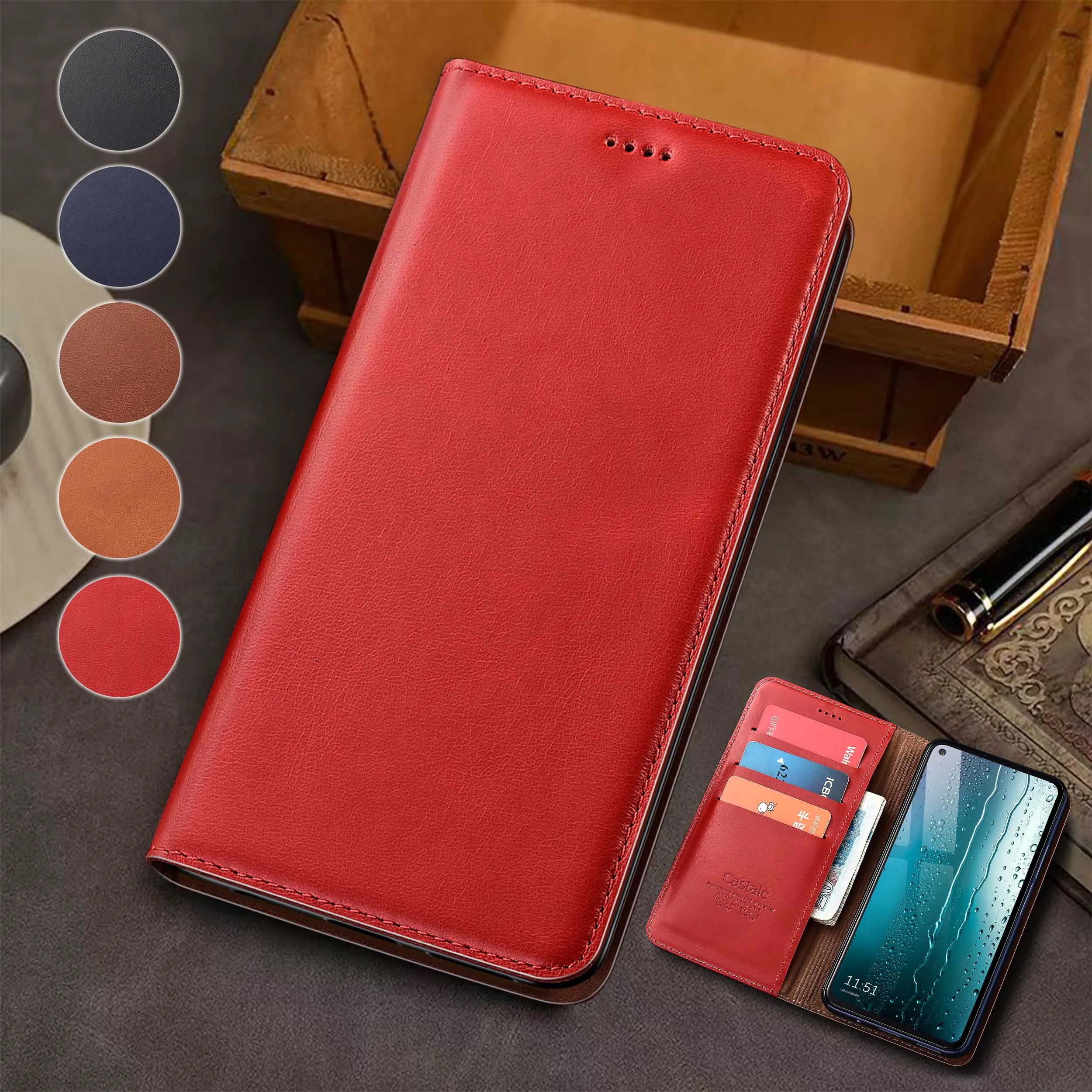 

For Samsung A14 A15 A16 A24 A26 A34 A35 A36 A53 A54 A56 A73 4G 5G Wax Drop Pattern Genuine Leather Wallet Flip Phone Cover Case