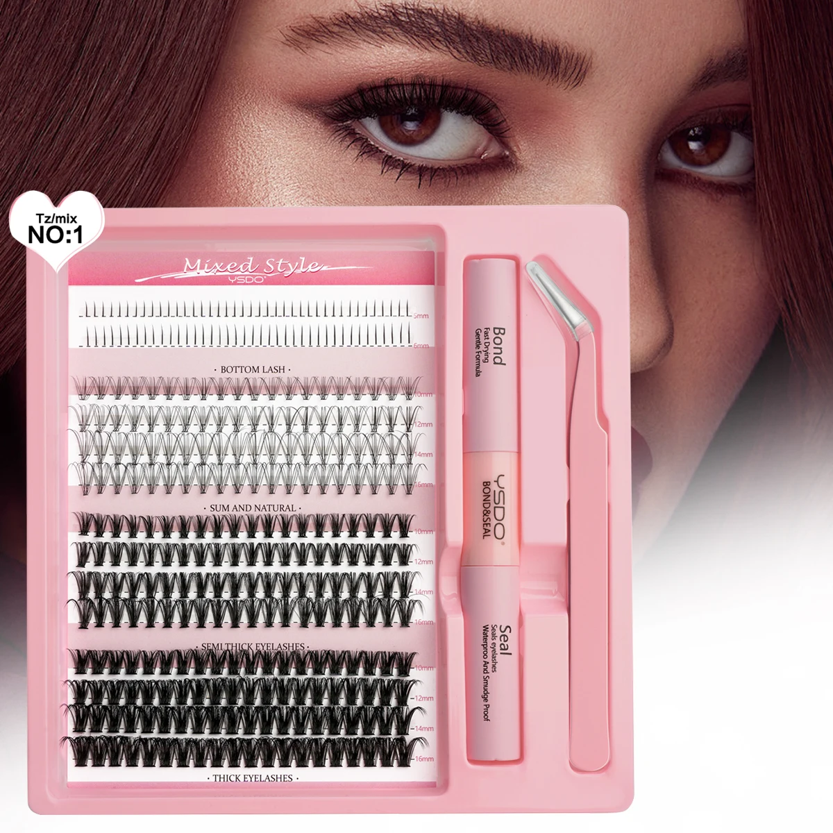 Individual Eye Lash Cluster Kit de Extensão com cola e pinça, DIY Cluster Set, estilo misto, Faux Cils, novo, 14 linhas