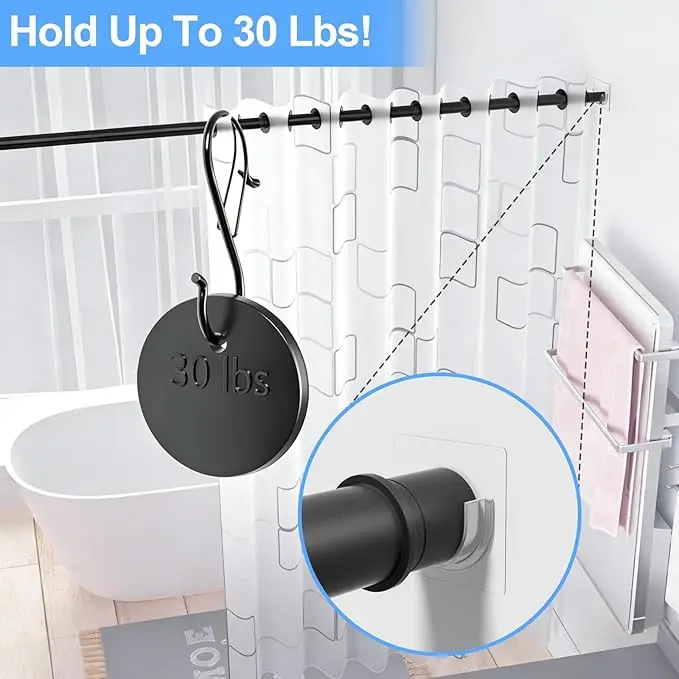 Shower Curtain Rod Holder No Drilling,Set of 2,No Slippage Wall Mount Retainer of Shower Rods for Bathroom view 8