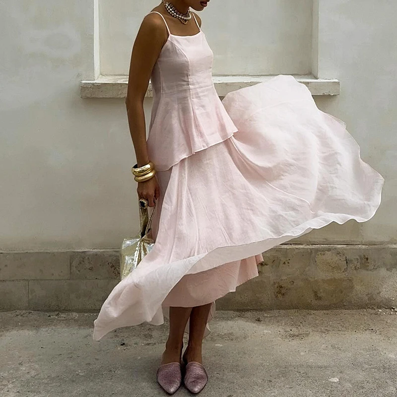 

Sexy Off Shoulder Sling Top & Long Skirt Suits Women's Casual Sleeveless Hight Waist Solid Outfits Fashion Temperament 2Pc Sets