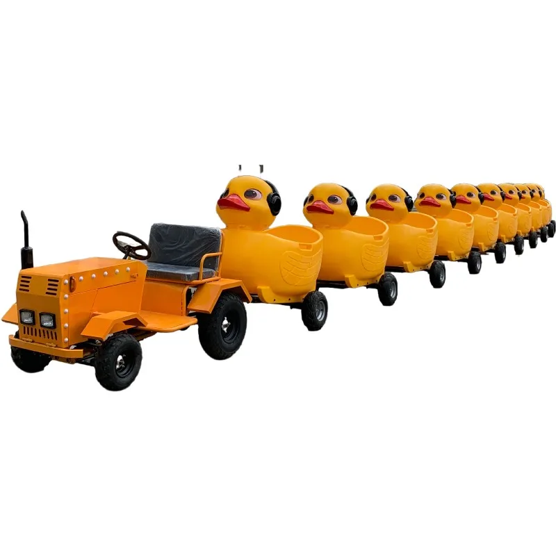 Big yellow duck can pull outdoor farm scenic beach three-person oil barrel small train, personally sightseeing train