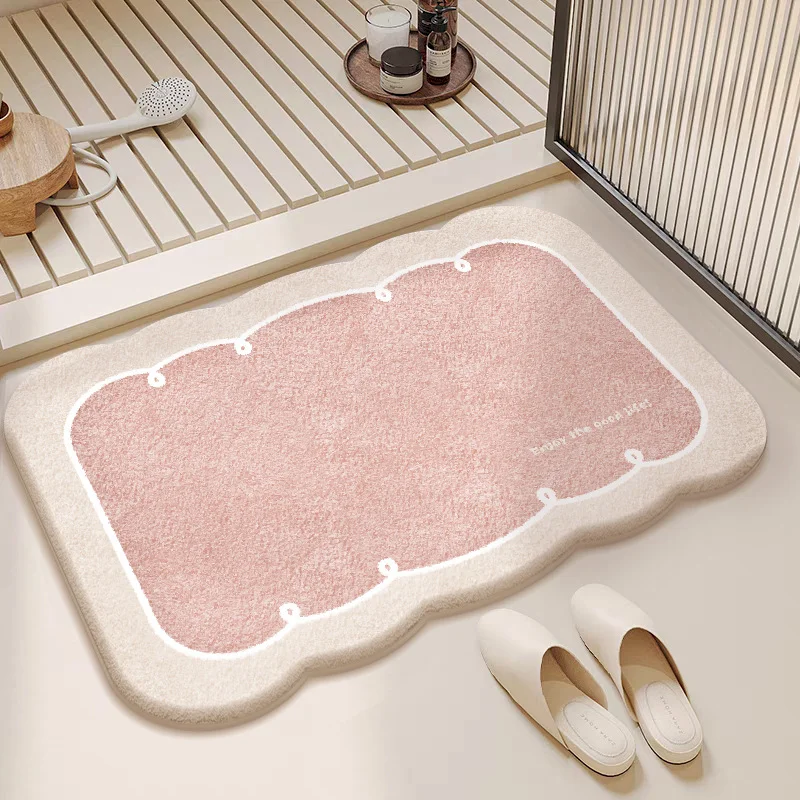 VIKAMA Cute Wave Edge Rectangular Bath Mat, Minimalist Solid Color Soft Anti Slip Quick Absorbent Floor Mat Home Decoration