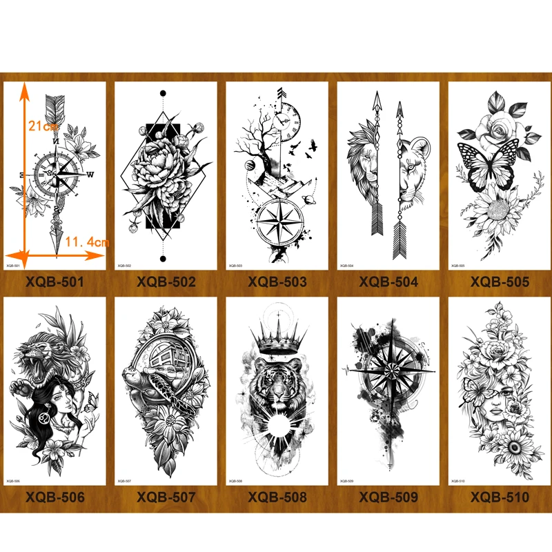 10Styles Tiger/lion/butterfly flower  Waterproof Temporary Tattoos Men Flash Tatoo Stickers Tattoo Body Art Henna Fake Tattoos