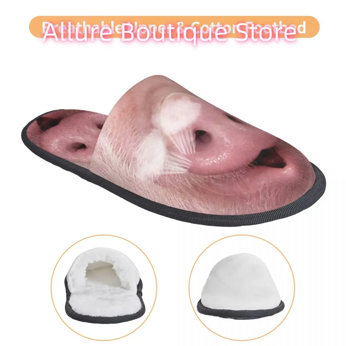 カスタムユーモア豚鼻コンフォートスリッパ、メモリーフォーム入り、女性用ピギーホテルハウスシューズ