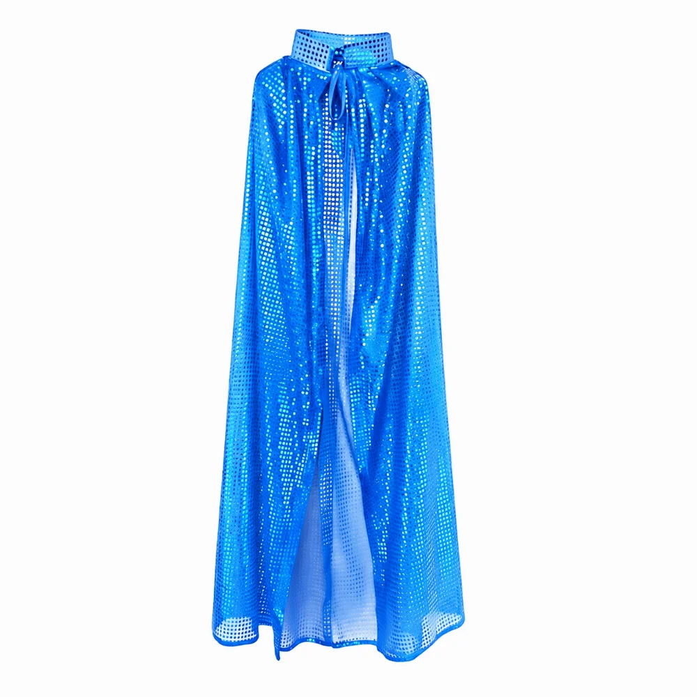 Fashion Long Shiny Sequin Cape Vintage Fantasy Halloween Cosplay Robe Stand Collar Lightweight Shiny Cloak Women