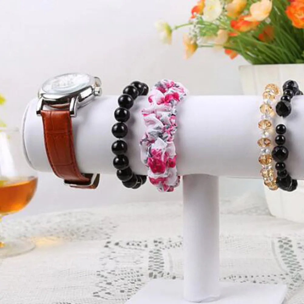T Shaped Jewelry Display Stand White Elegant Single Layer Storage Rack for Bracelet Necklace Watch Jewelry Organizer Display