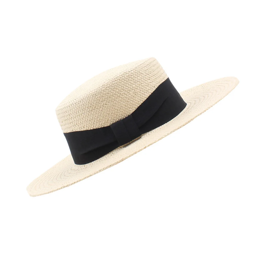 

Straw Adjustable Flat Hat Black Wide Brim Beach Sun Protection Hat Holiday Vacation Cap Holiday Cap Straw Sunhat