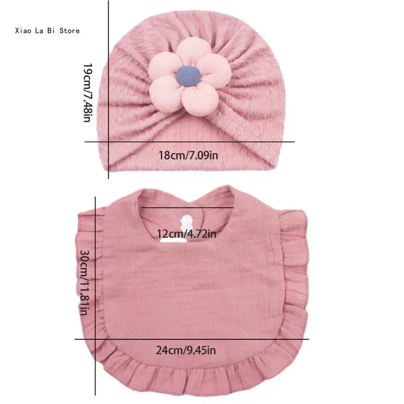 Baby tulband hoed Ruffle Burp Cloth Set voor 0-2Y peuters Zacht ademend Bib voor kwijlen verpleging aanbod XXFD