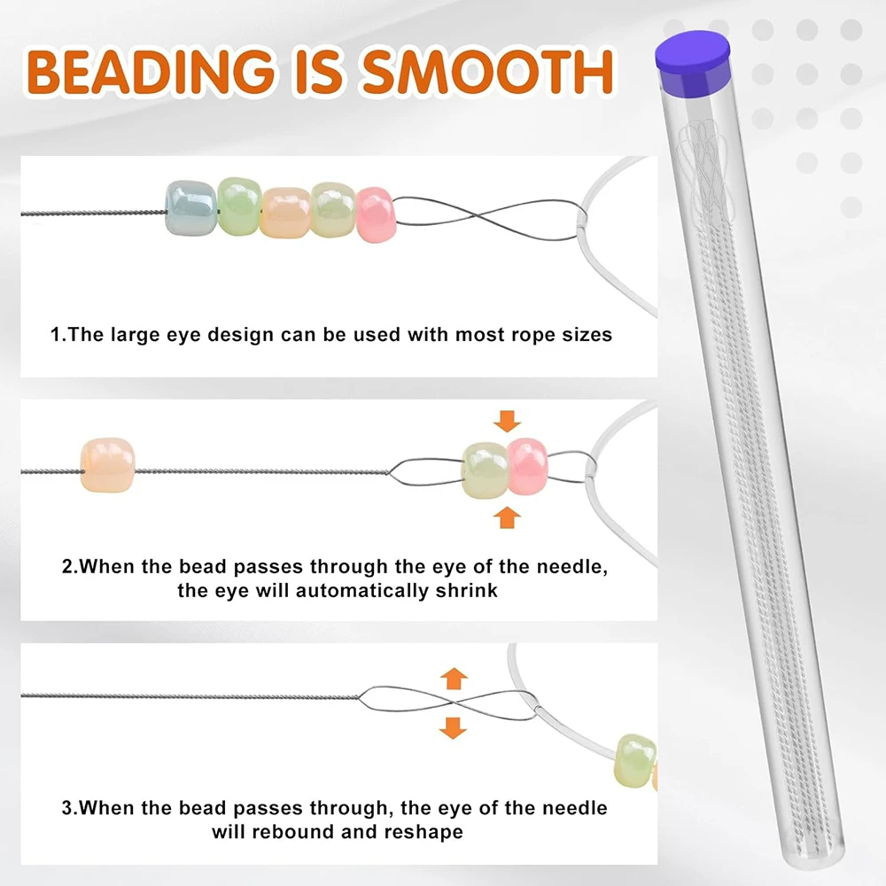 6PCS Beading Needles Twisted Wire Collapsible Eye Needle Stainless Steel Embroidery Beading Needle & Bottle for Jewelry Making