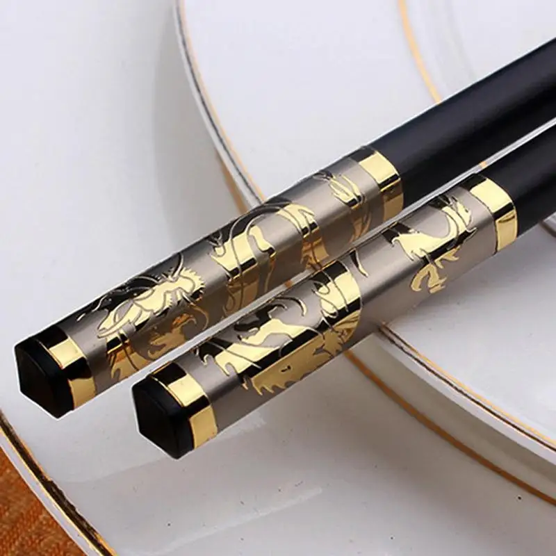 Chinese Gold Dragon Style Chopsticks Luxury Alloy Sushi Chopsticks Home Chop Sushi Sticks Tableware 1 Pair Chinese Chopsticks