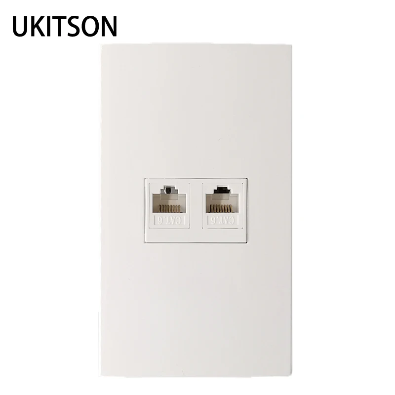 

2 Ports CAT6 RJ45 Network US Standard Wall Panel Faceplate With Directly Plug Connector Outlet In White For Ethernet LAN Socket