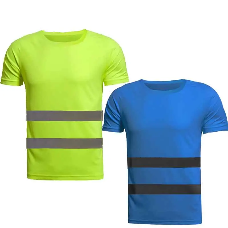 2PCS Night Running T Shirt High Visibility Tees Construction Clothing Basketball Cycling Reflective Safety Short Sleeve Shirts