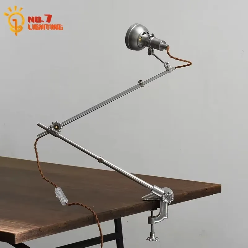 Indusrial Vintage Cast Aluminum Swing Arm Table Lamp LED E14 Retro Flexible Desk Lights Study Studio Bedside Cafe Living Room