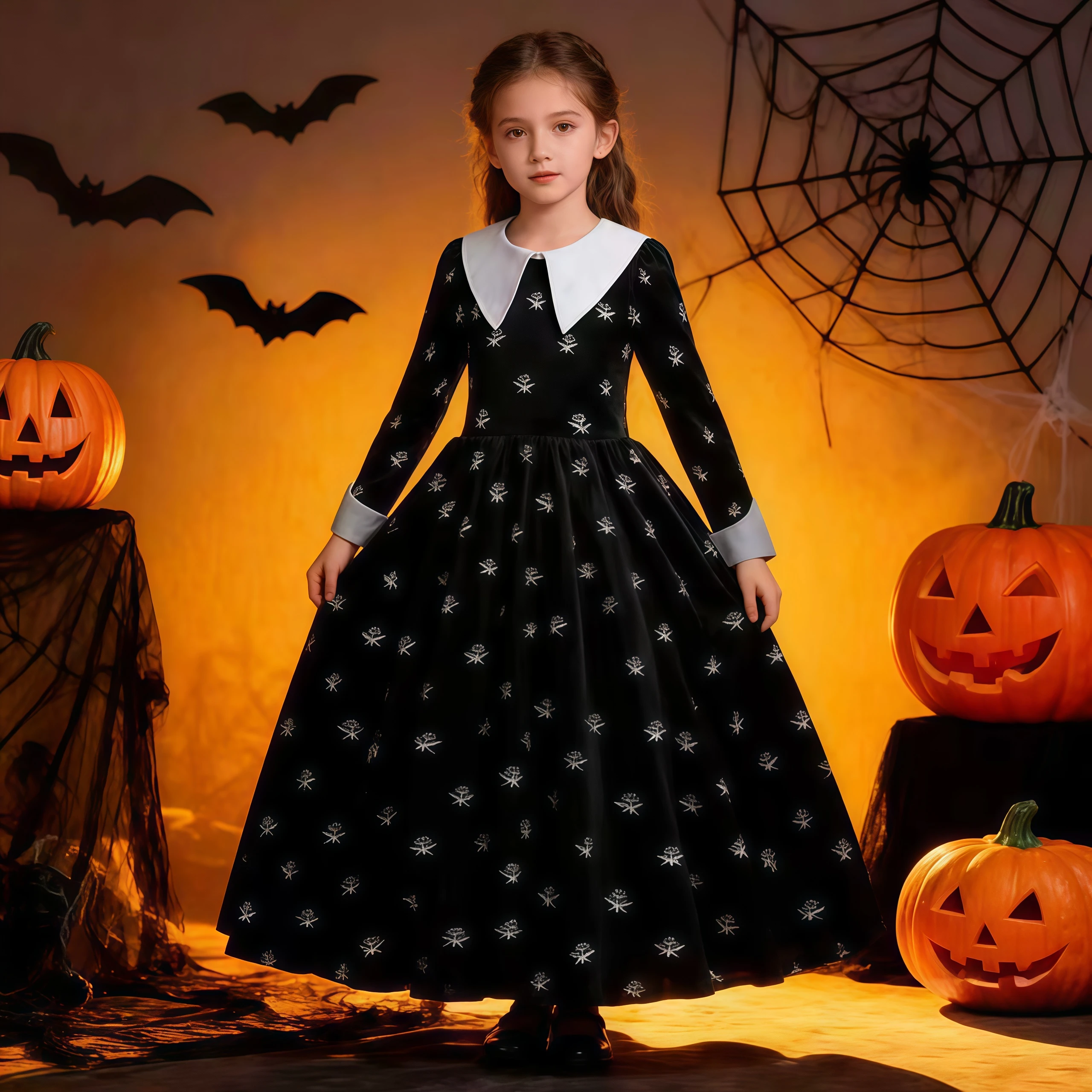 Vinagte Gothic Black Dress Girls Tv Series Role Playing Costume For Children Carnival Halloween Family Wensday Cosplay Apparel