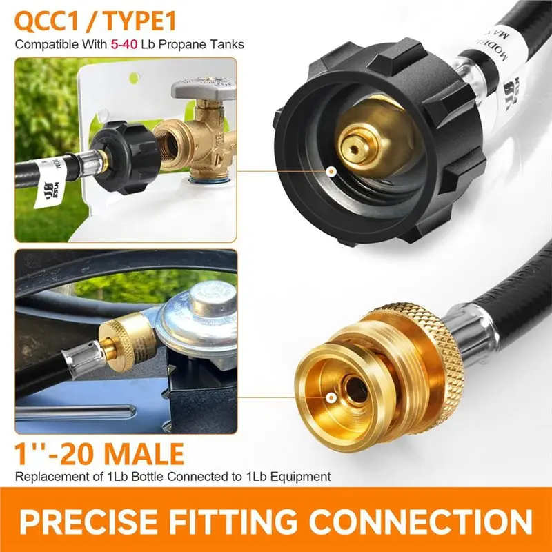 ABBY-QCC لسهولة الاتصال خرطوم محول خزانات البروبان بطول 6 أقدام من 20 رطل إلى 1 رطل مثالي لمستلزمات التخييم والطبخ في الهواء الطلق #5
