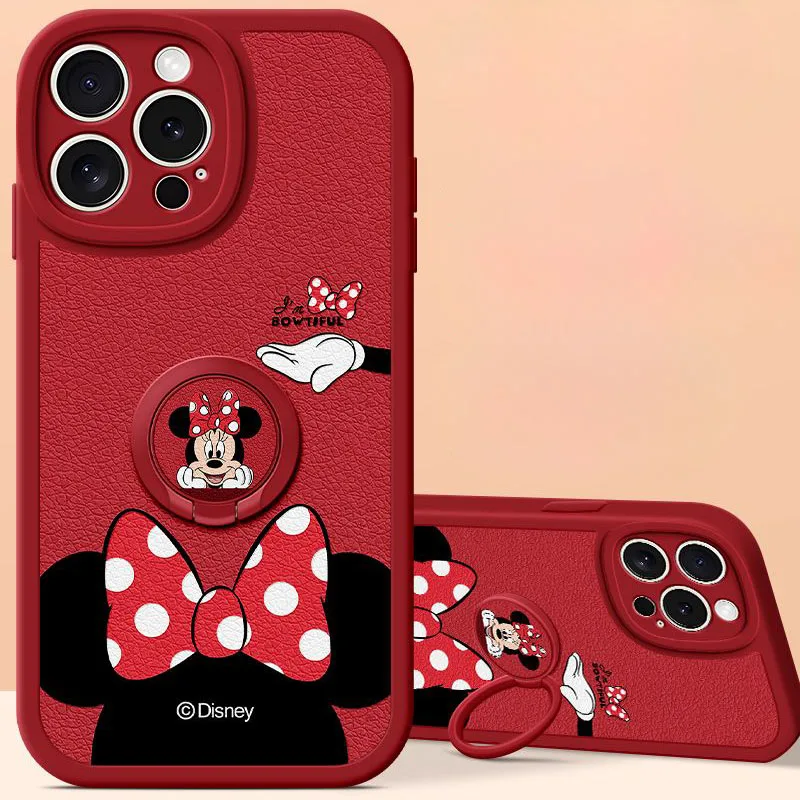 

Чехол для iPhone с Дисней Микки Маусом, с вращающимся на 360 градусов кольцом-подставкой, из премиальной кожи, мягкий, для iPhone.