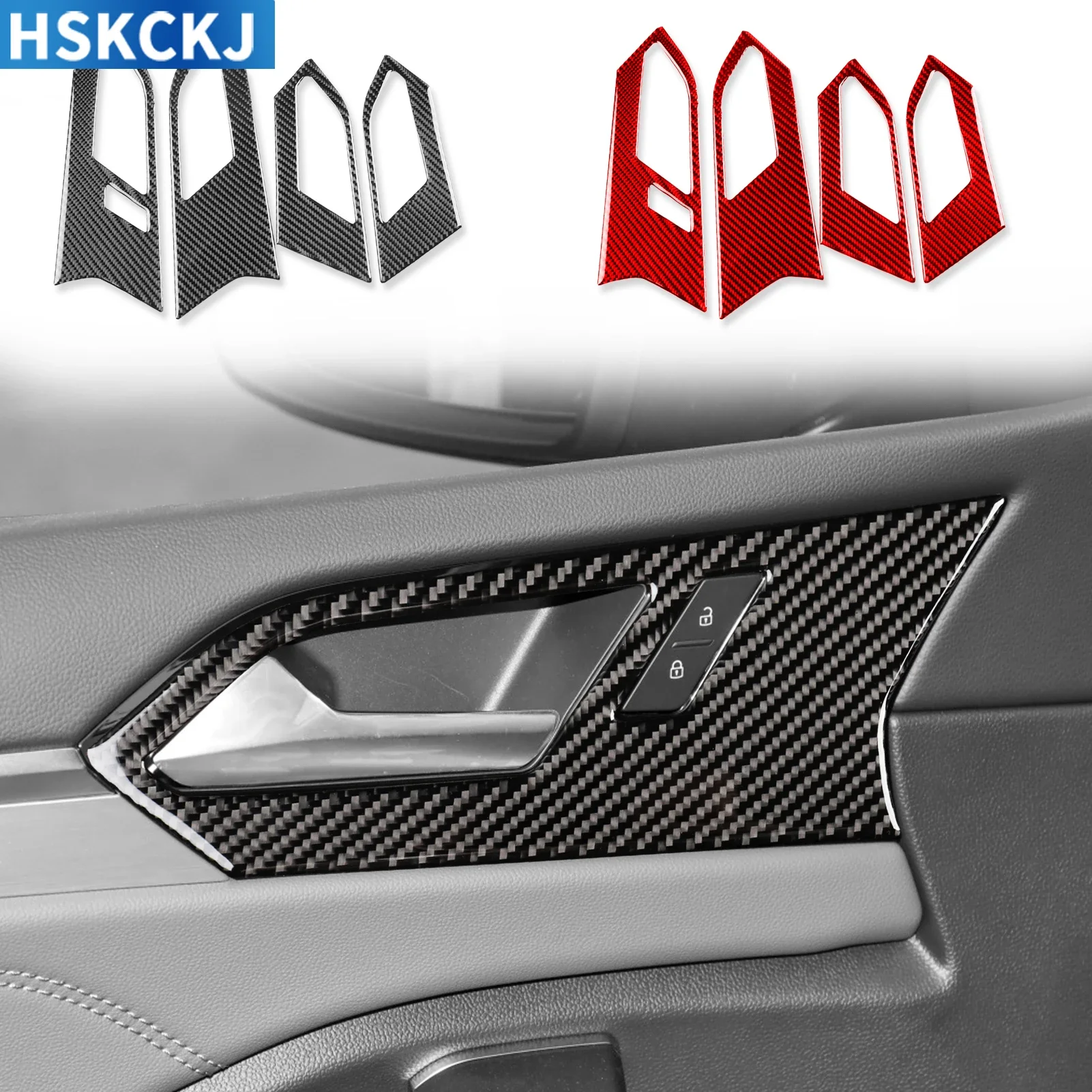 

For Volkswagen VW Sagitar 2019—2023 LHD Carbon Fiber Car Inner Door Puller Panel Cover Trim Sticker Interior Decal Accessories