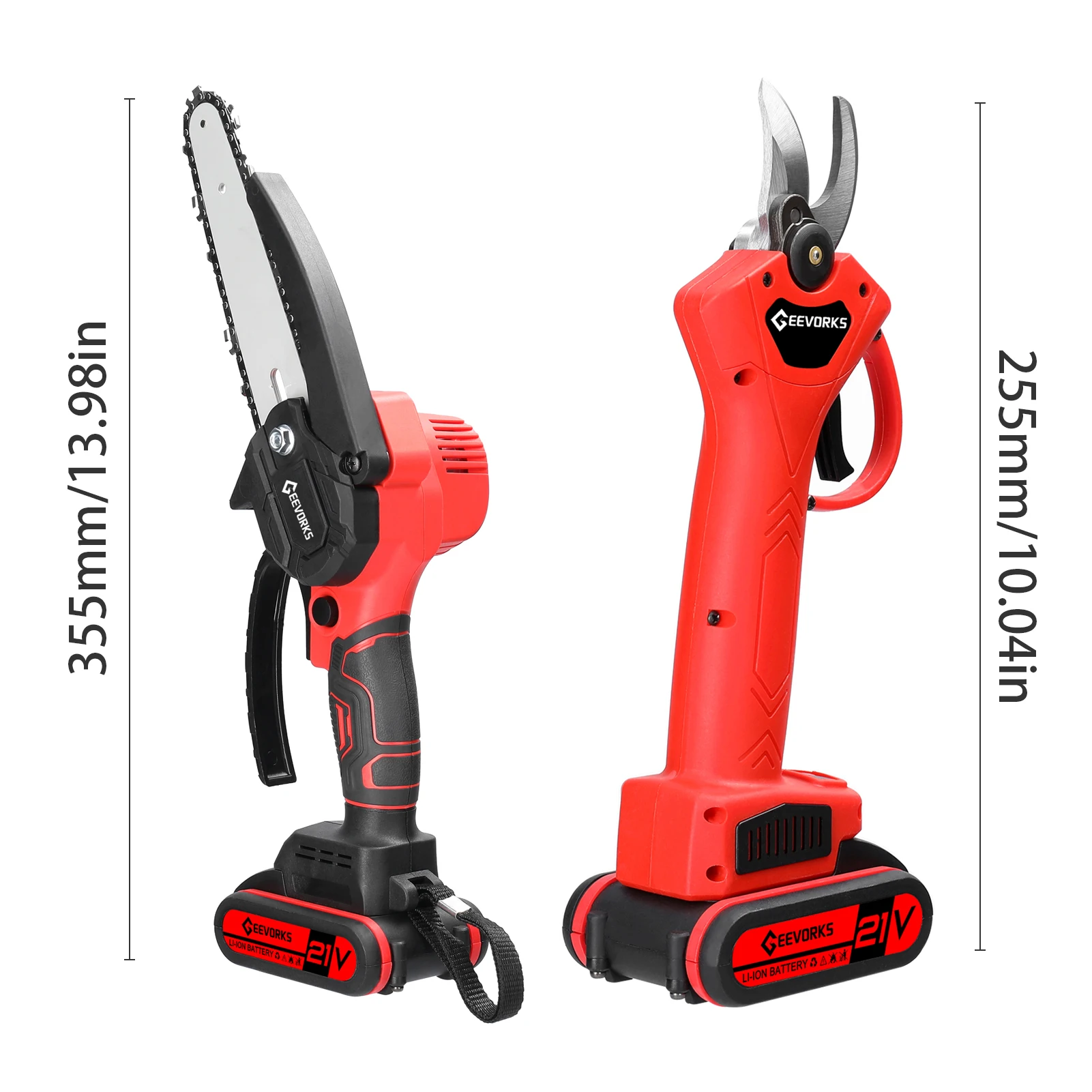 21V 6inch Electric Chainsaw and 25mm Cordless Pruning Shear Set Wood Splitting Cutting Machine Kit Handheld Woodworking Tool