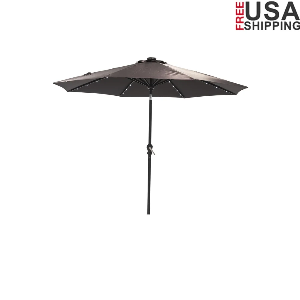 

Deluxe 93.5 Inch Brown Octagon Solar Lighted Patio Umbrella with Crank Lift Adjustable Tilt UV Fade Resistant Aluminum Ribs
