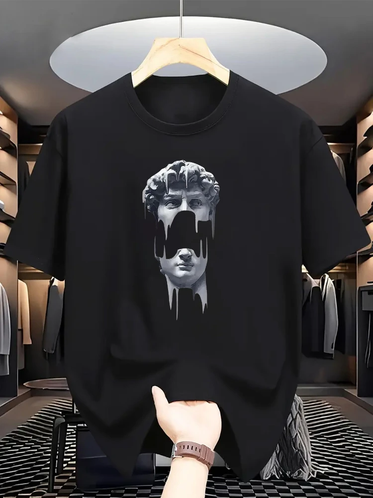 with Artistic Stone Statue pattern design -100% cotton summer short sleeve O-neck casual printed men's T-shirt.