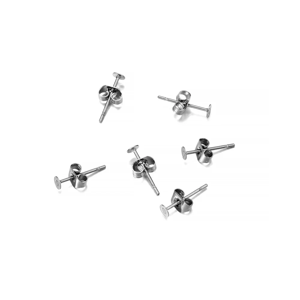 100pcs/lot Gold Stainless Steel Blank Post Earring Studs Base Pins With Earring Plug Findings Ear Back For DIY Jewelry Making