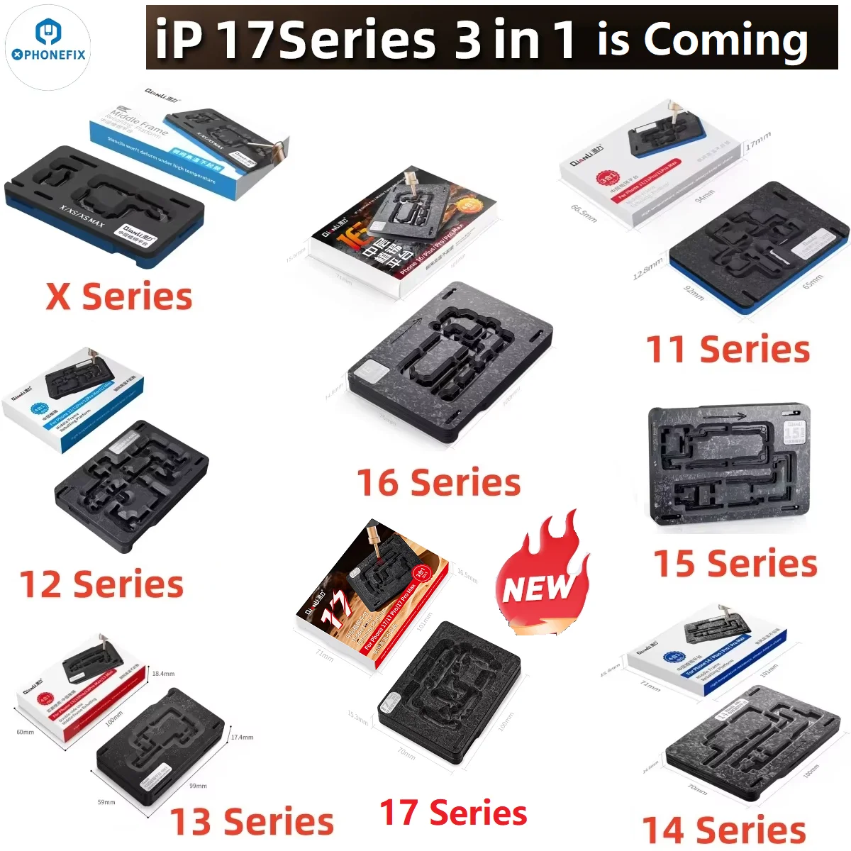 QianLi X-17 Series Middle Frame Reballing Platform for iPhone X 11 12 13 14 15 16 17 Pro Max Motherboard Tin Planting