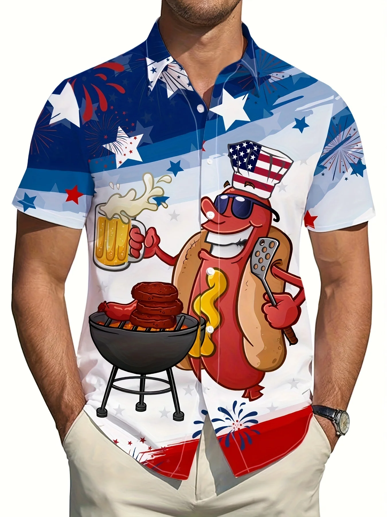 

Casual Cartoon Shirt] Comfortable Cartoon Animation Printed Shirt - Men's Short Sleeve, Fashionable Button Neck, Summer Casual