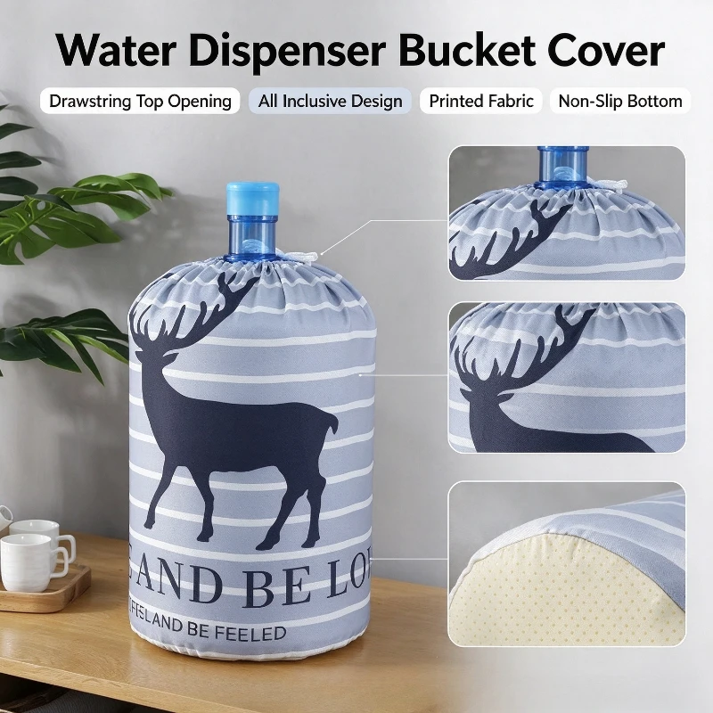 Water Dispenser Bucket Cover Small Fresh All Inclusive Upper Opening Drawstring Water Dispenser Cover Fabric Printed Dust Cover